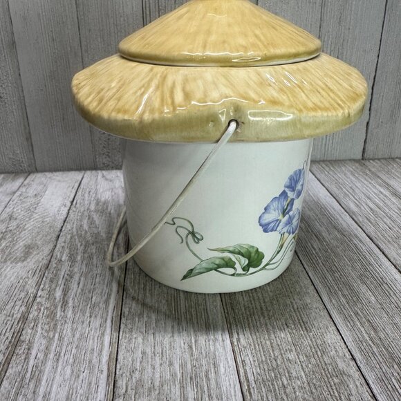 Vtg Teleflora Mushroom Shape Hanging Birdhouse Planter Floral 6.5" Tall Portugal - Picture 4 of 15